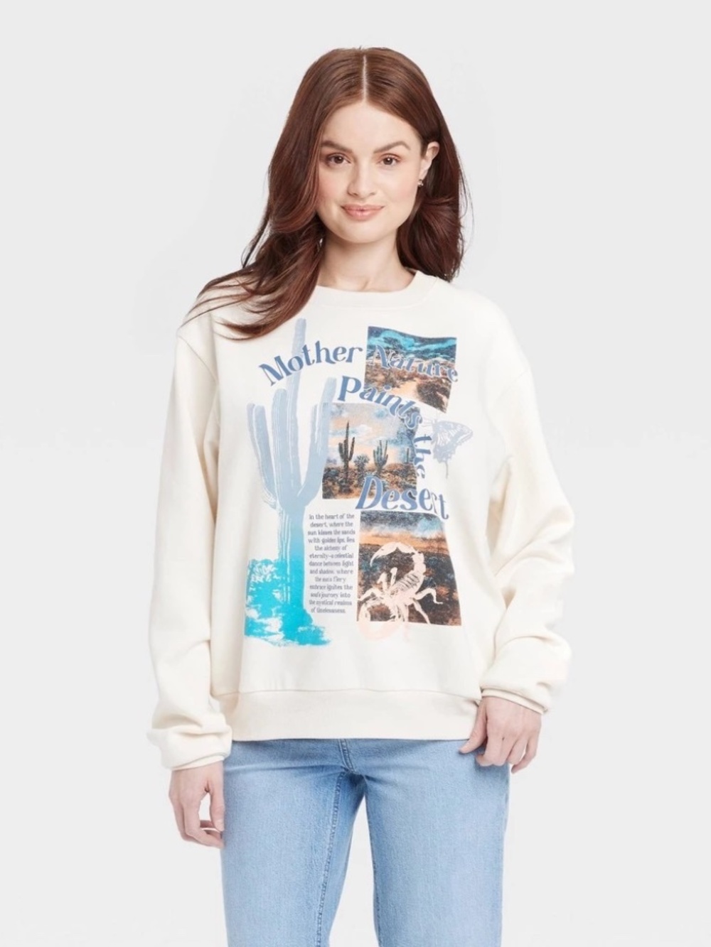 Women's Nature Paints the Desert Graphic Sweatshirt - White L: Modern Lux, Cotto